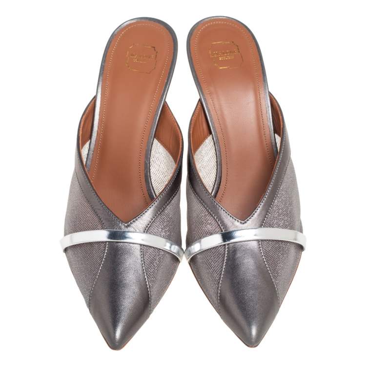 Pre Owned Malone Souliers Metalic Grey Mesh And Leather Bobbi Mule Sandals Size 37 