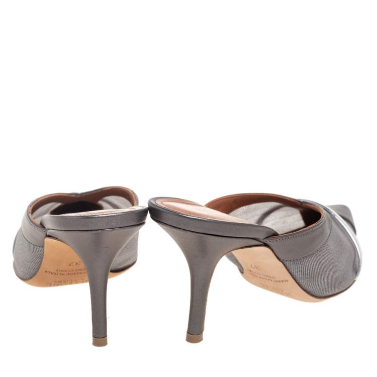 Pre Owned Malone Souliers Metalic Grey Mesh And Leather Bobbi Mule Sandals Size 37 