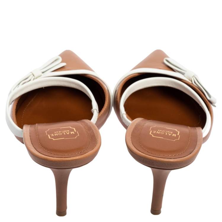 Pre Owned Malone Souliers Beige/White Leather Slide Sandals Size 37.5