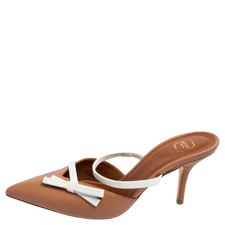 Pre Owned Malone Souliers Beige/White Leather Slide Sandals Size 37.5