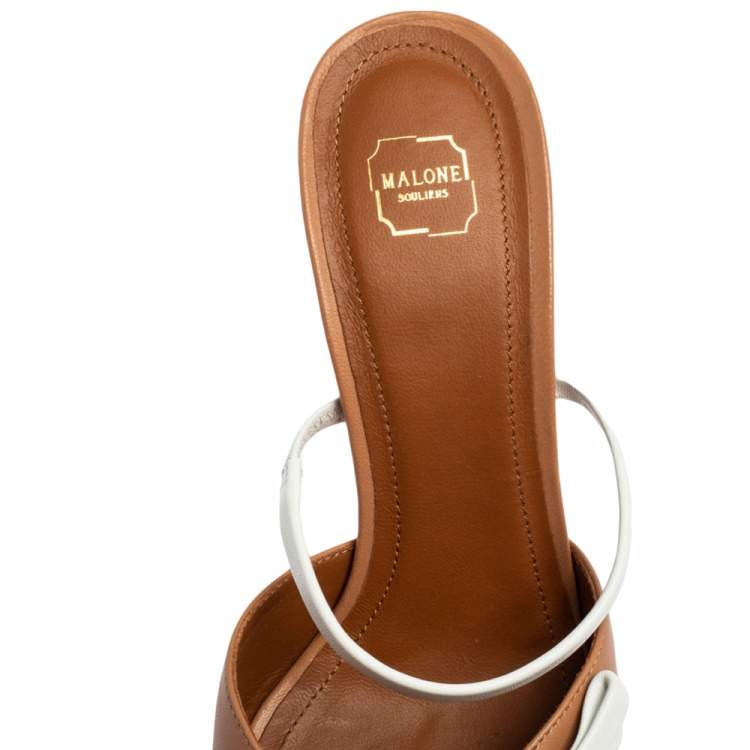Pre Owned Malone Souliers Beige/White Leather Slide Sandals Size 37.5