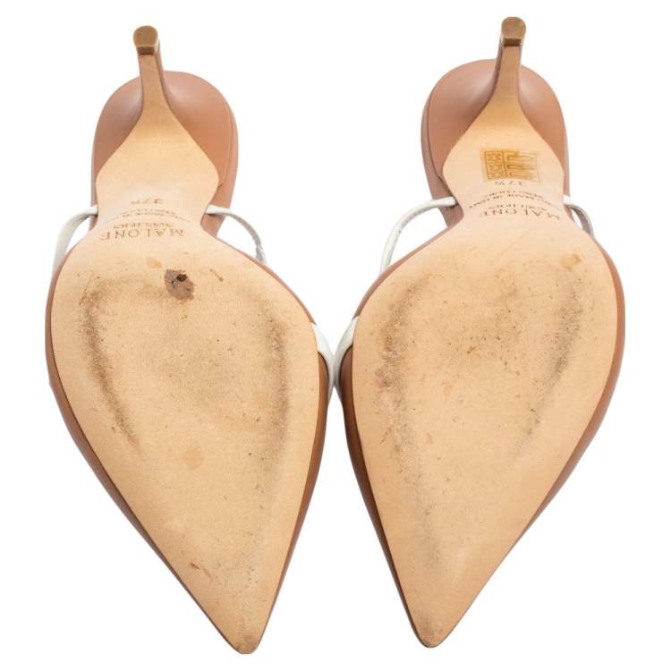 Pre Owned Malone Souliers Beige/White Leather Slide Sandals Size 37.5