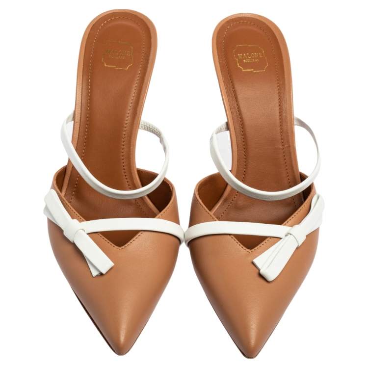 Pre Owned Malone Souliers Beige/White Leather Slide Sandals Size 37.5