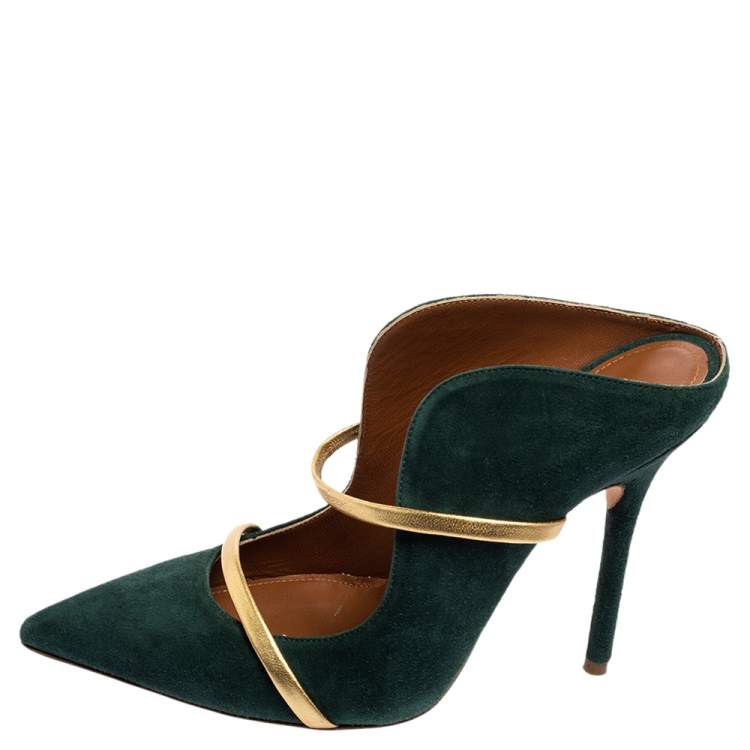 مملوكة مسبقًا Malone Souliers Green Suede Maureen Pointed Toe Mules Size 37.5