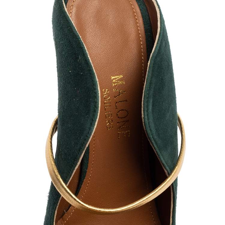 مملوكة مسبقًا Malone Souliers Green Suede Maureen Pointed Toe Mules Size 37.5