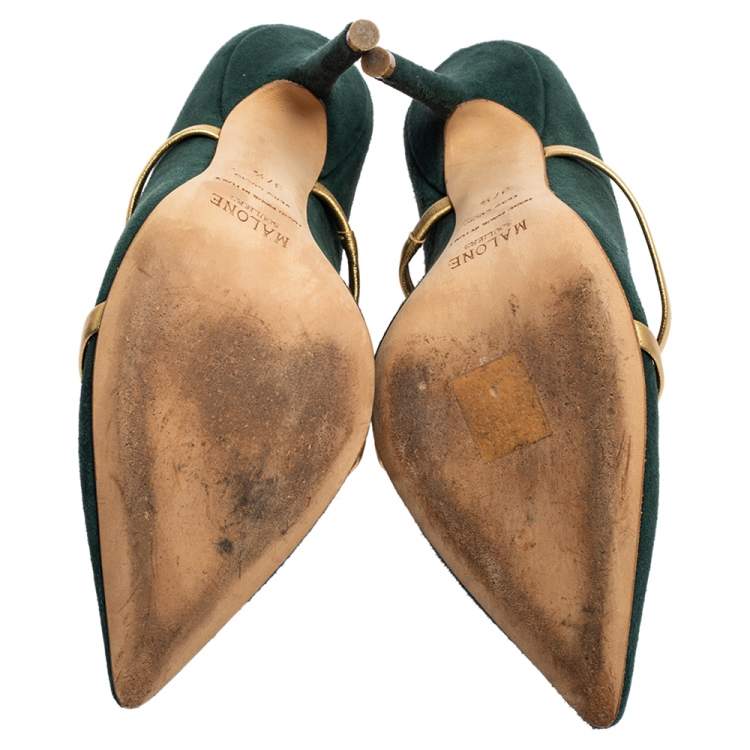 مملوكة مسبقًا Malone Souliers Green Suede Maureen Pointed Toe Mules Size 37.5