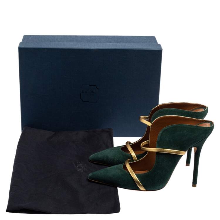 مملوكة مسبقًا Malone Souliers Green Suede Maureen Pointed Toe Mules Size 37.5