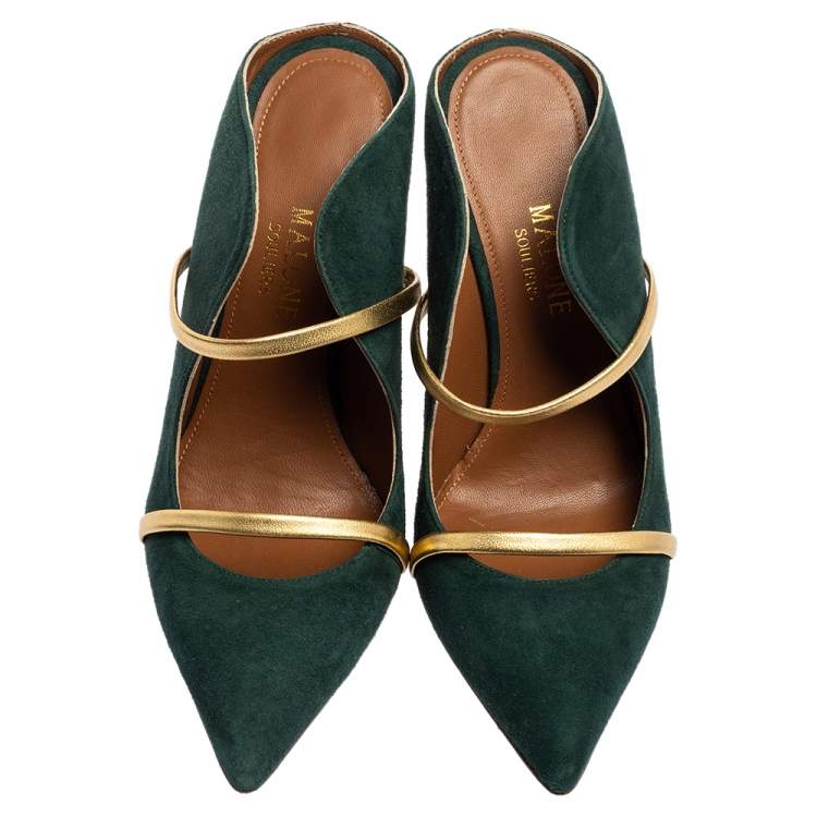 مملوكة مسبقًا Malone Souliers Green Suede Maureen Pointed Toe Mules Size 37.5