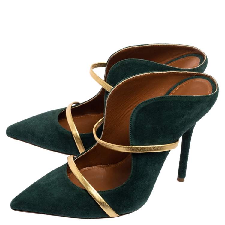 مملوكة مسبقًا Malone Souliers Green Suede Maureen Pointed Toe Mules Size 37.5