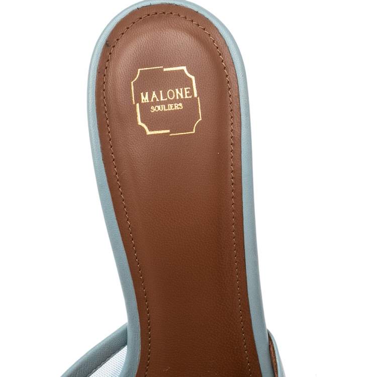 Pre Owned Malone Souliers Blue Net And Leather Slide Sandals Size 39