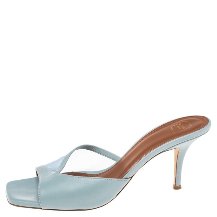 Pre Owned Malone Souliers Blue Net And Leather Slide Sandals Size 39