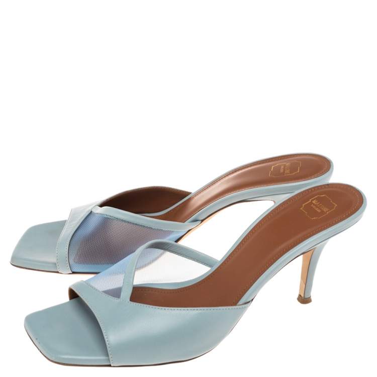 Pre Owned Malone Souliers Blue Net And Leather Slide Sandals Size 39