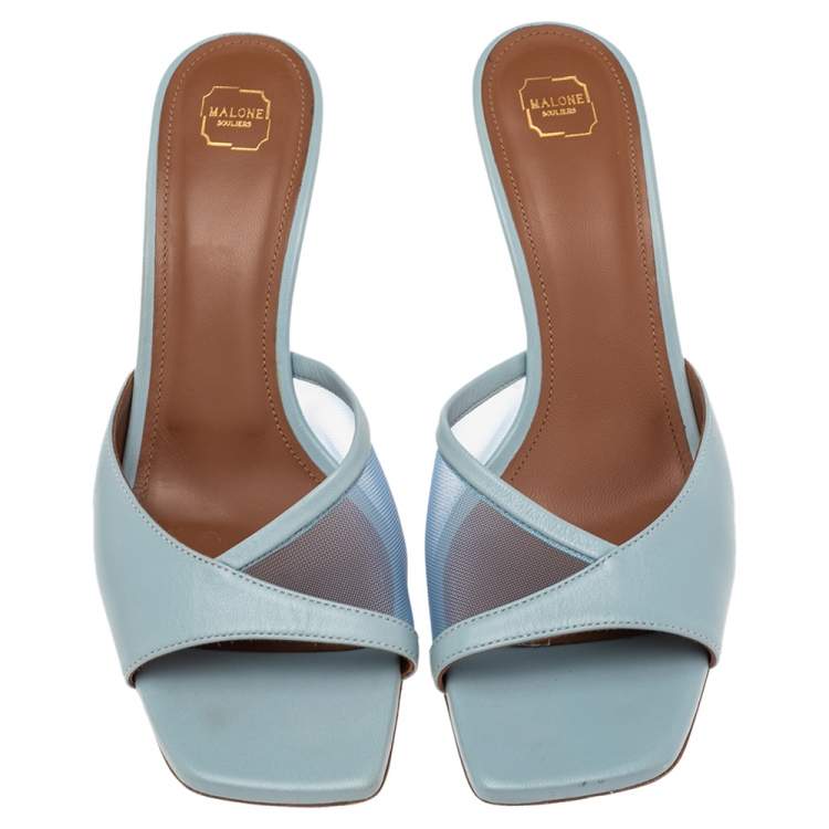 Pre Owned Malone Souliers Blue Net And Leather Slide Sandals Size 39