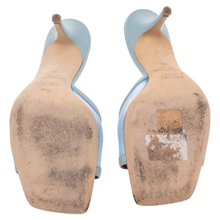 Pre Owned Malone Souliers Blue Net And Leather Slide Sandals Size 39
