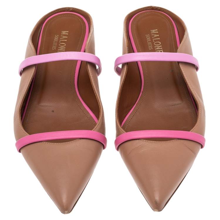 Pre Owned Malone Souliers Brown/Pink Leather Maureen Flat Mule Size 37