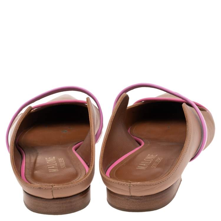 Pre Owned Malone Souliers Brown/Pink Leather Maureen Flat Mule Size 37