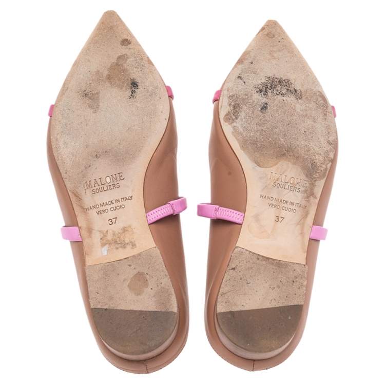 Pre Owned Malone Souliers Brown/Pink Leather Maureen Flat Mule Size 37