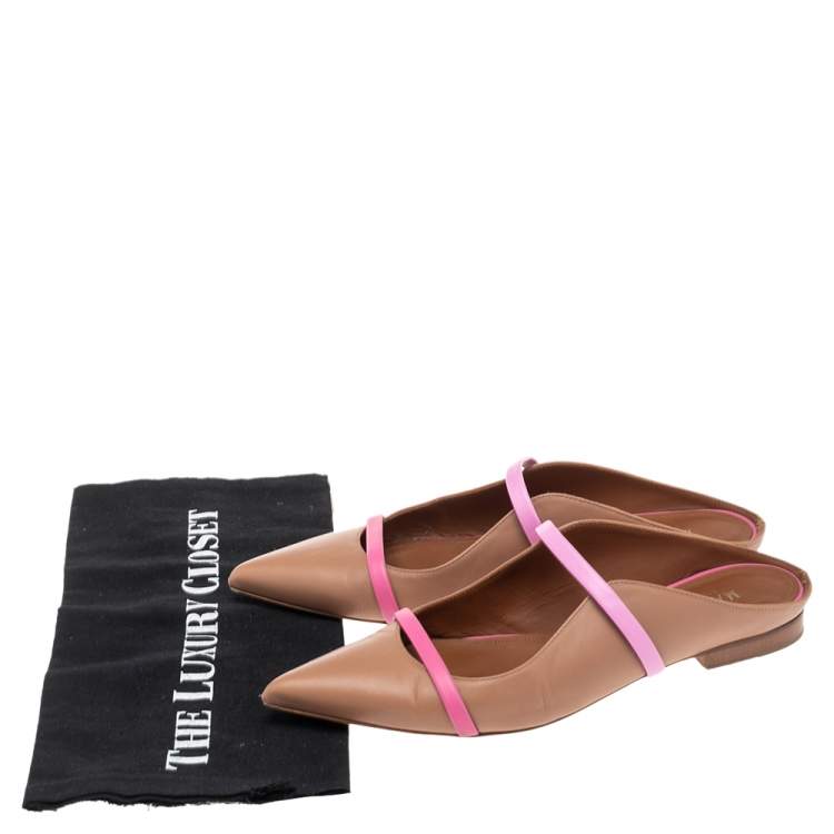 Pre Owned Malone Souliers Brown/Pink Leather Maureen Flat Mule Size 37