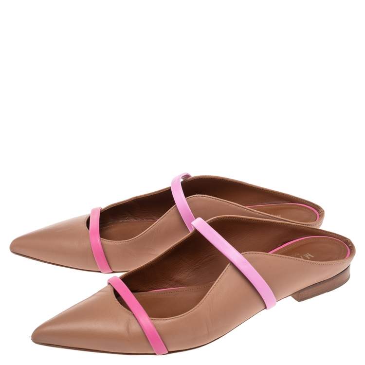 Pre Owned Malone Souliers Brown/Pink Leather Maureen Flat Mule Size 37