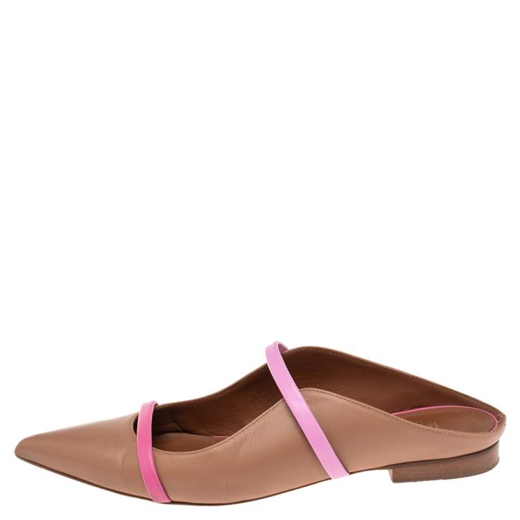 Pre Owned Malone Souliers Brown/Pink Leather Maureen Flat Mule Size 37