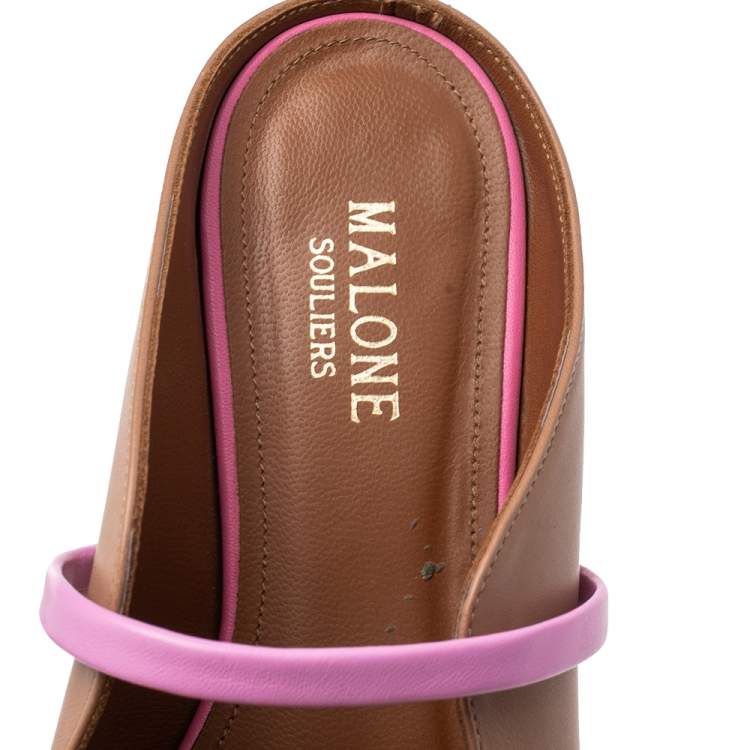 Pre Owned Malone Souliers Brown/Pink Leather Maureen Flat Mule Size 37