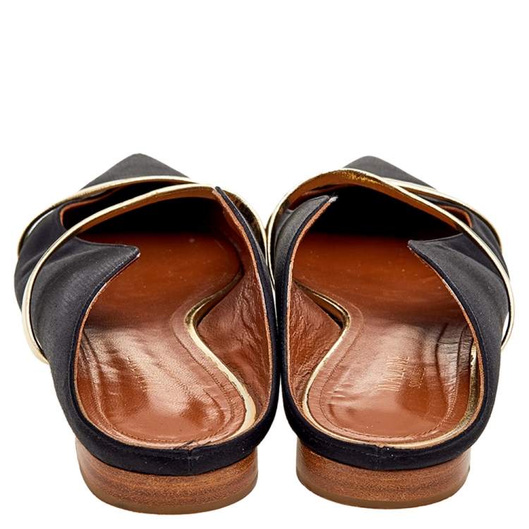 Pre Owned Malone Souliers Black/Gold Satin and Leather Maureen Mules Size 41