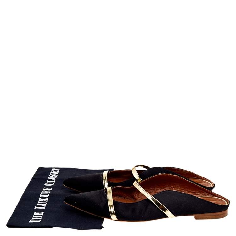 Pre Owned Malone Souliers Black/Gold Satin and Leather Maureen Mules Size 41