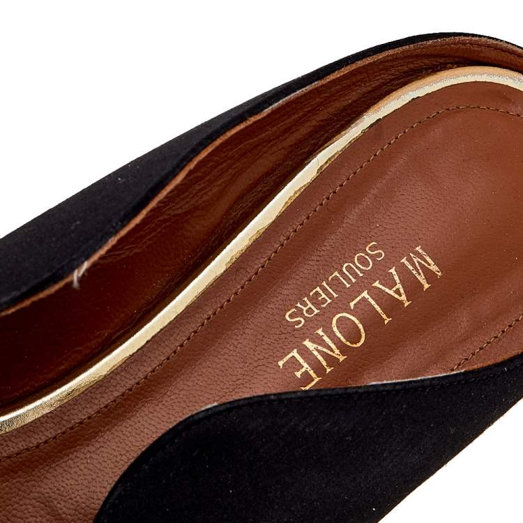 Pre Owned Malone Souliers Black/Gold Satin and Leather Maureen Mules Size 41