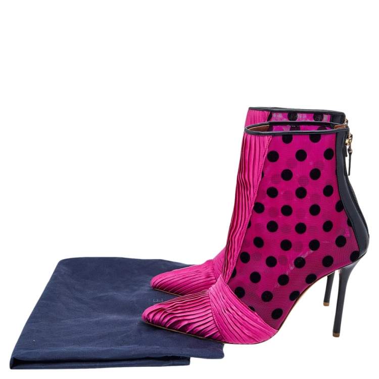 Pre Owned Malone Souliers x Emanuel Ungaro Pink/Black Satin and Mesh Charlise Ankle Boots Size 36.5