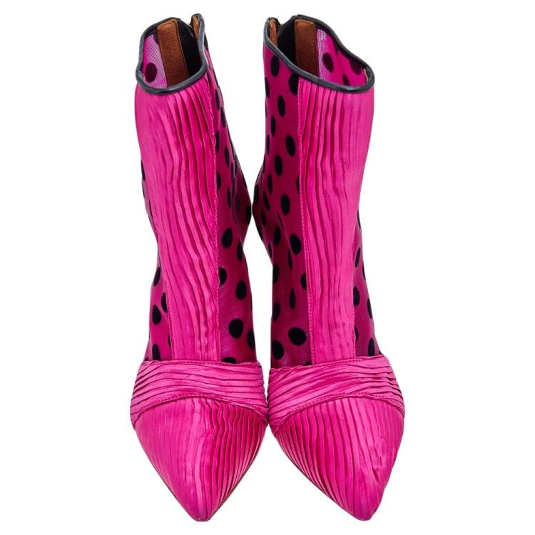 Pre Owned Malone Souliers x Emanuel Ungaro Pink/Black Satin and Mesh Charlise Ankle Boots Size 36.5