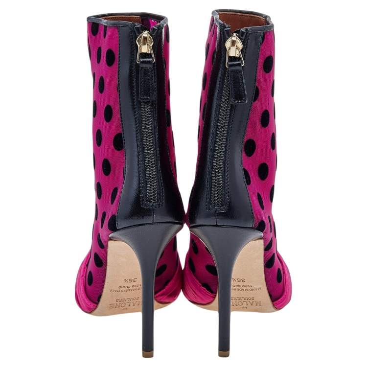 Pre Owned Malone Souliers x Emanuel Ungaro Pink/Black Satin and Mesh Charlise Ankle Boots Size 36.5