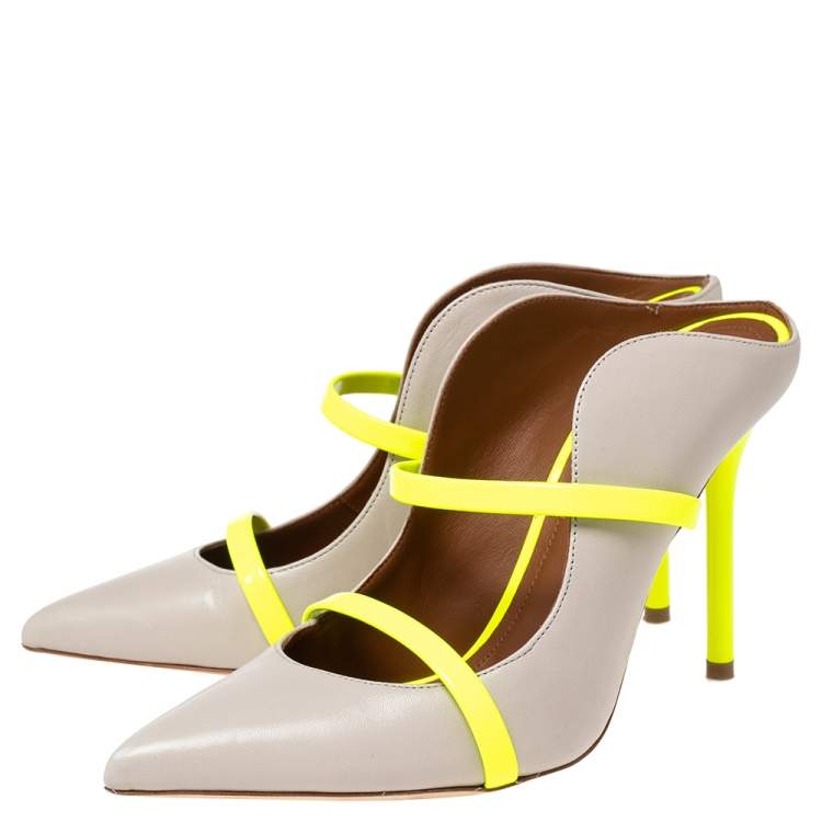Pre Owned Malone Souliers Grey/Green Leather And Patent  Maureen Pointed Toe Mules Sandals Size 36