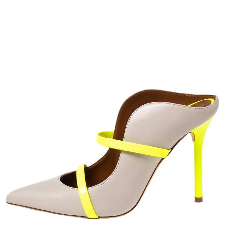 Pre Owned Malone Souliers Grey/Green Leather And Patent  Maureen Pointed Toe Mules Sandals Size 36