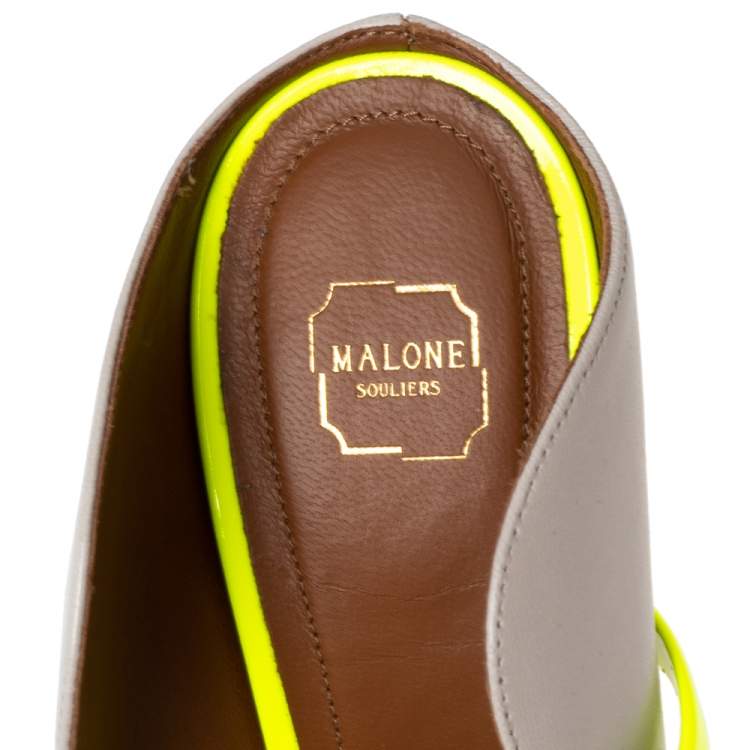 Pre Owned Malone Souliers Grey/Green Leather And Patent  Maureen Pointed Toe Mules Sandals Size 36