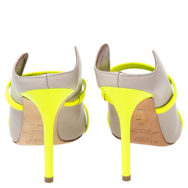 Pre Owned Malone Souliers Grey/Green Leather And Patent  Maureen Pointed Toe Mules Sandals Size 36