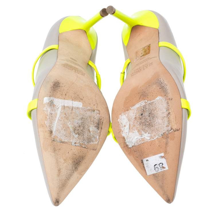 Pre Owned Malone Souliers Grey/Green Leather And Patent  Maureen Pointed Toe Mules Sandals Size 36
