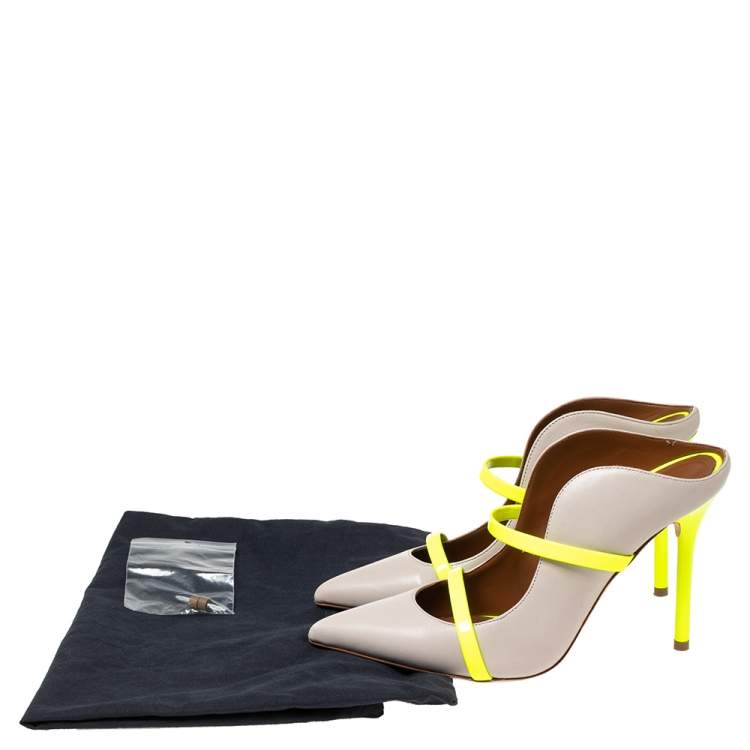 Pre Owned Malone Souliers Grey/Green Leather And Patent  Maureen Pointed Toe Mules Sandals Size 36