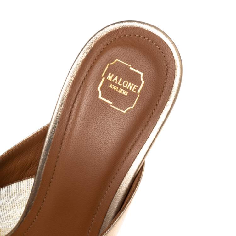 Pre Owned Malone Souliers Metalic Gold Net And Leather Bobbi Mule Sandals Size 39.5