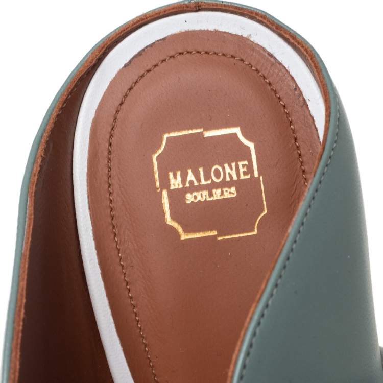 Pre Owned Malone Souliers Blue/White Leather Maureen Pointed Toe Mules Size 40