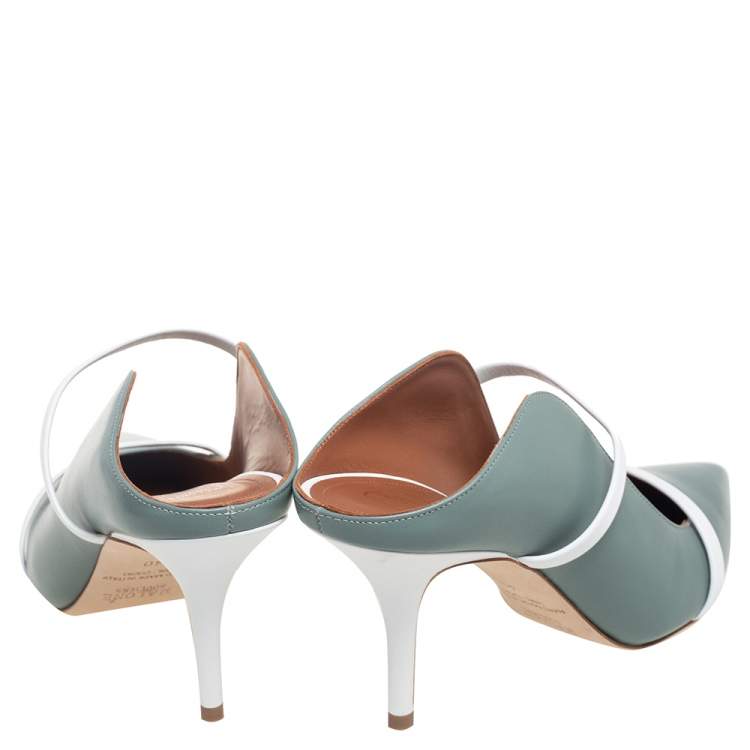 Pre Owned Malone Souliers Blue/White Leather Maureen Pointed Toe Mules Size 40
