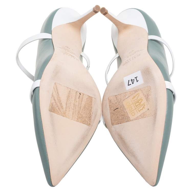 Pre Owned Malone Souliers Blue/White Leather Maureen Pointed Toe Mules Size 40