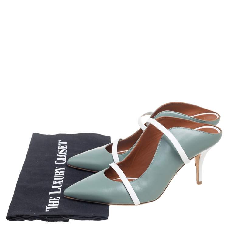 Pre Owned Malone Souliers Blue/White Leather Maureen Pointed Toe Mules Size 40