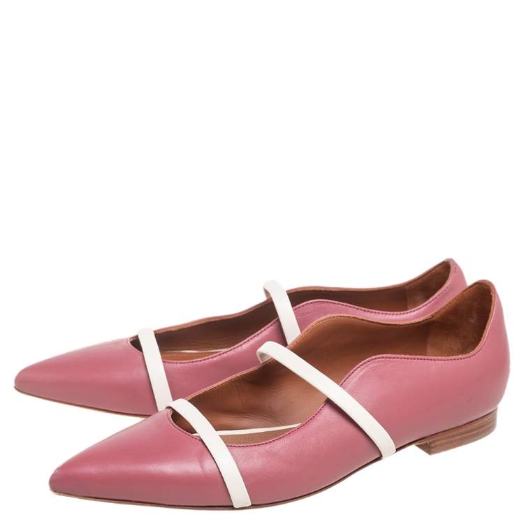 Pre Owned Malone Souliers Pink/White Leather Maureen Ballet Flats Size 36 