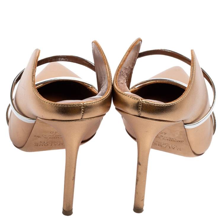 Pre Owned Malone Souliers Gold/Silver Metallic Leather and Patent Leather Maureen Pointed Toe Mule Sandals Size 40