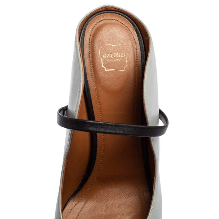 Pre Owned Malone Souliers Grey/Black Leather Maureen Pointed-Toe Mule Sandals Size 39.5