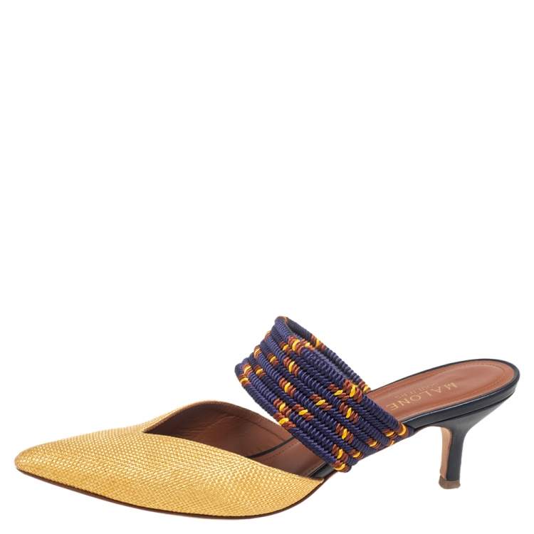 Pre Owned Malone Souliers Yellow/Blue Canvas Maisie Sandals Size 37