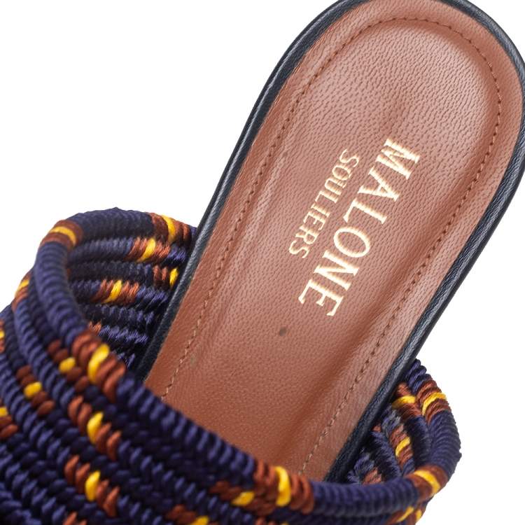 Pre Owned Malone Souliers Yellow/Blue Canvas Maisie Sandals Size 37