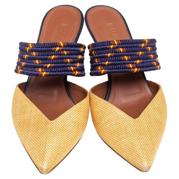 Pre Owned Malone Souliers Yellow/Blue Canvas Maisie Sandals Size 37