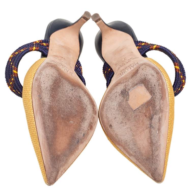 Pre Owned Malone Souliers Yellow/Blue Canvas Maisie Sandals Size 37