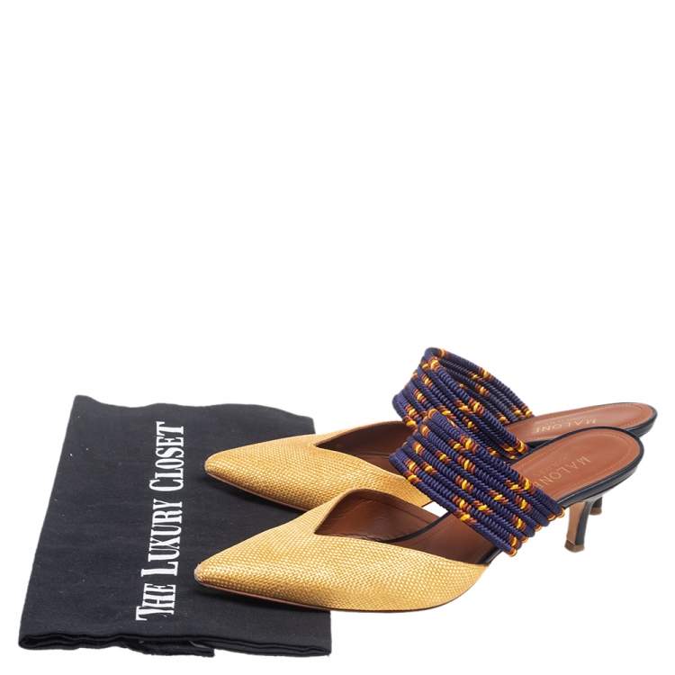 Pre Owned Malone Souliers Yellow/Blue Canvas Maisie Sandals Size 37
